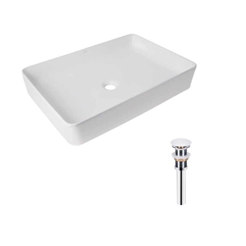 Комплект Qtap Tern: Раковина накладная прямоугольная 600x400x110 мм WHITE + Донный клапан PU02