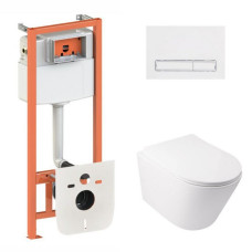 Готовое решение Qtap для ванной комнаты: подвесной унитаз  Swan Ultra Quiet 485x360x320 + комплект инсталляции Nest 4 в 1 (линейная клавиша White)
