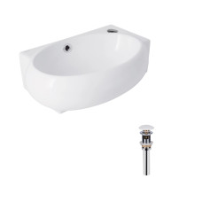 Комплект Qtap Leo: Раковина підвісна овальна права 430x285x160 мм White + Донний клапан PU02O