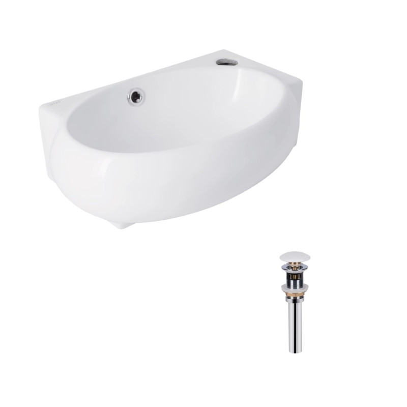 Комплект Qtap Leo: Раковина подвесная овальная правая 430x285x160 мм White + Донный клапан PU02O