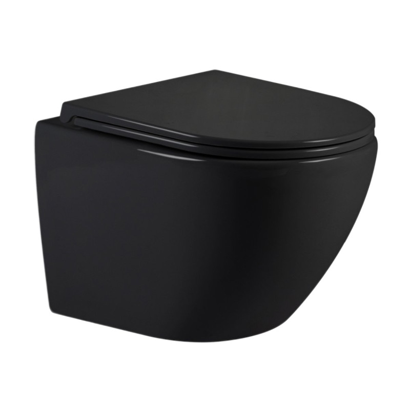 Унитаз подвесной Qtap Jay Ultra Quiet 485х360х320 мм, Matt Black, сиденьем Slim Duroplast/ Soft-close/ Quick Relase QT07335177MB