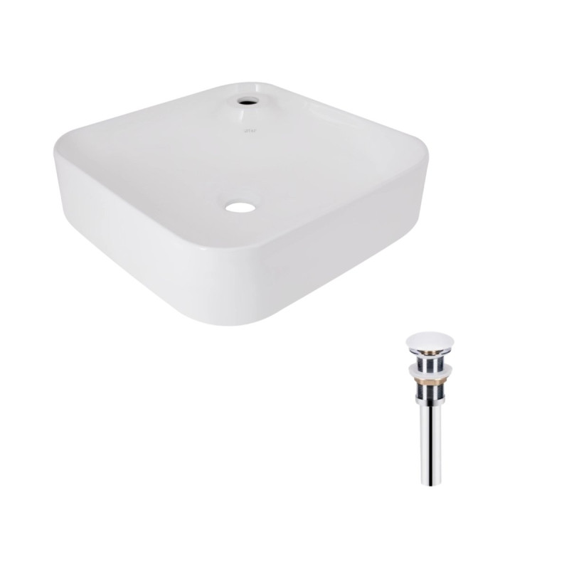 Комплект Qtap Stork: Раковина накладная квадратная 430x430x125 мм White + Донный клапан PU02