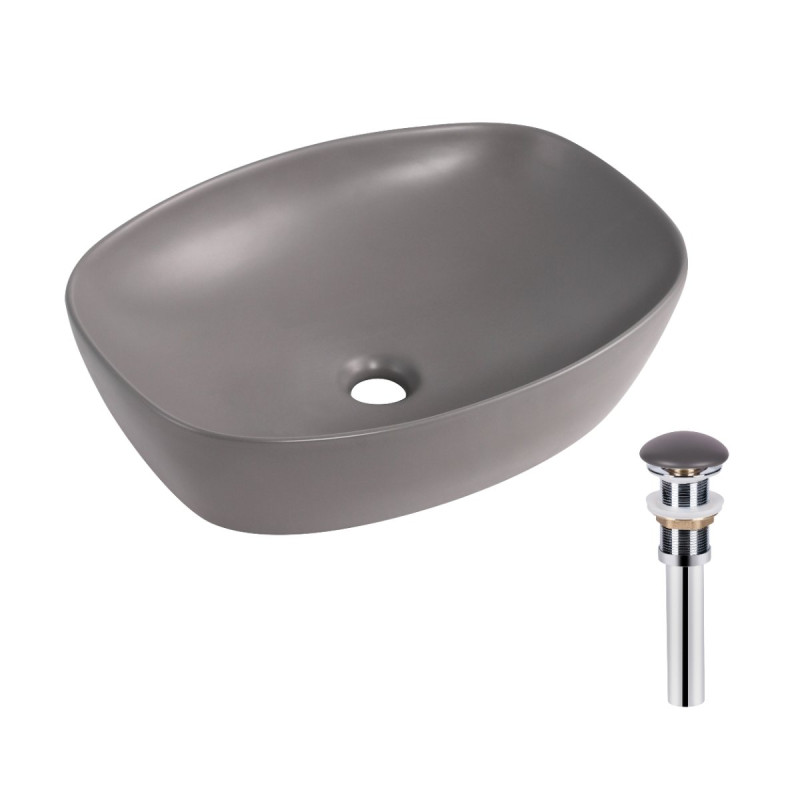Раковина накладная Qtap Robin 500х380х140 мм, Stone grey, прямоугольная, с донным клапаном QT04116302SG