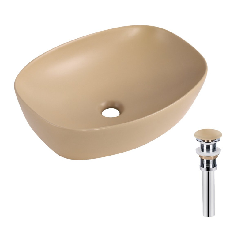 Раковина накладная Qtap Robin 500х380х140 мм, Beige, прямоугольная, с донным клапаном QT04116302SB