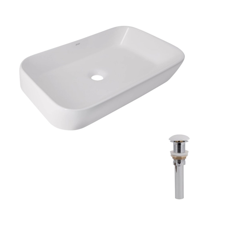 Комплект Qtap Scorpio: Раковина накладная 550x390x120 мм, White, прямоугольная + Донный клапан Pop-up PU02