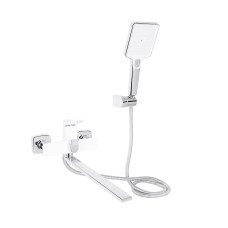 Смеситель для ванны Qtap Presto с длинным поворотным изливом (c душевым гарнитуром) QTPRE2601CRW45578 Chrome/White