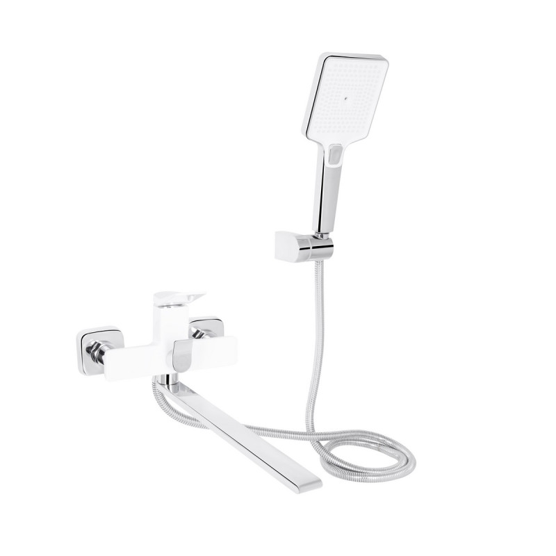 Смеситель для ванны Qtap Presto с длинным поворотным изливом (c душевым гарнитуром) QTPRE2601CRW45578 Chrome/White