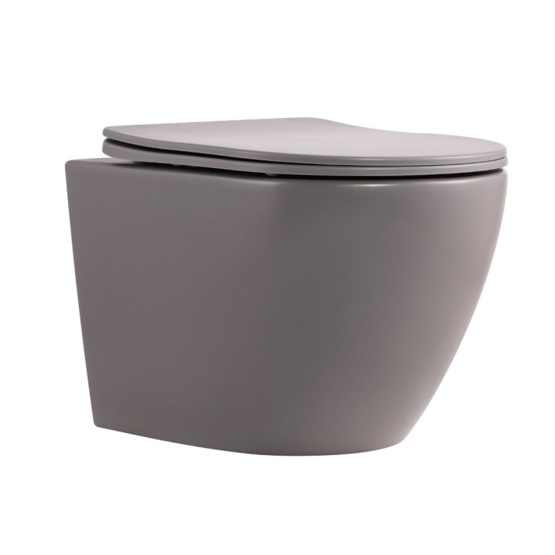 Унитаз подвесной Robin Ultra Quiet 490×365×325 мм, Stone Grey, с сиденьем Slim Duroplast / Soft-close / Quick Release QT13332381АSSG Qtap