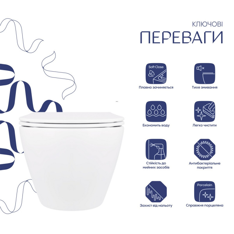 Унітаз підвісний Qtap Jay безобідковий з сідінням Soft-close QT07335176W