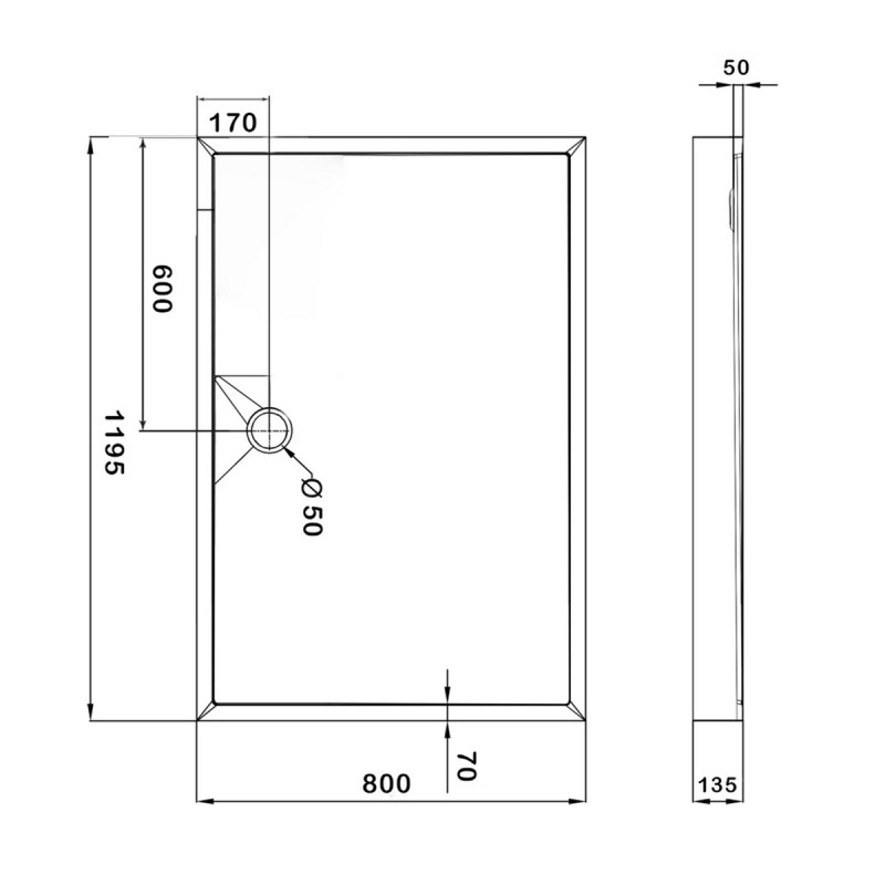 Душевой поддон KAPIELKA ST120x80х14 низкий, прямоугольный, диаметр слива 52 мм Lidz