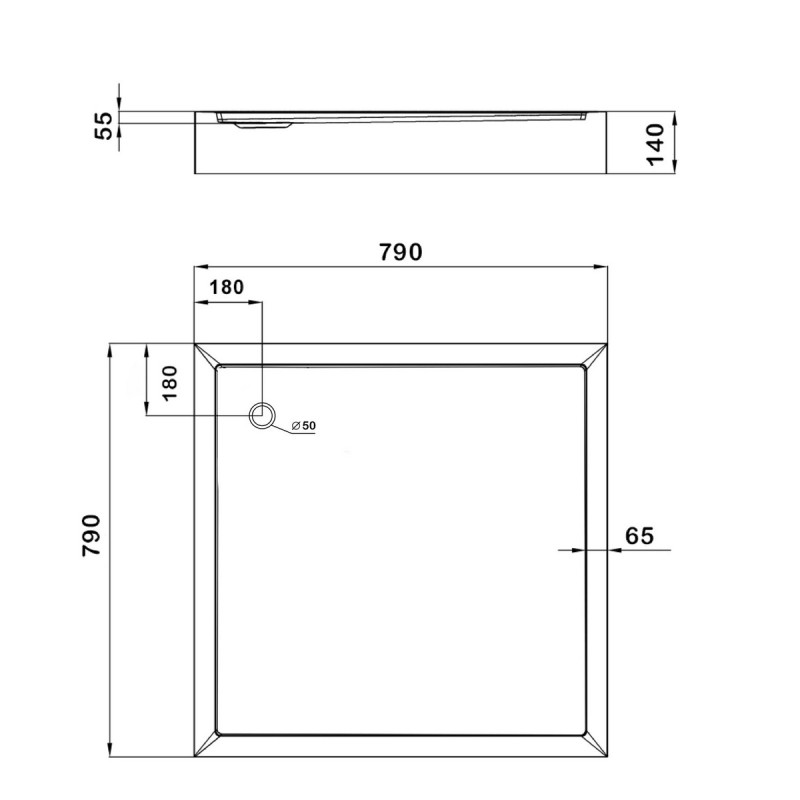 Lidz Душевой поддон KAPIELKA ST80x80х14 низкий квадратный, диаметр слива 52 мм