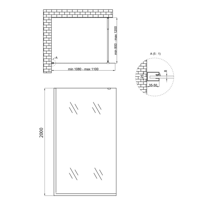 Душевая перегородка Qtap Walk-In Standard CRM2011.C8 110х200 см, стекло Clear 8 мм, покрытие CalcLess