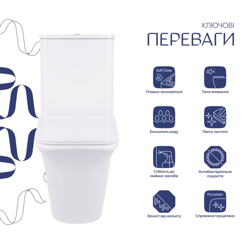 Унитаз-компакт Qtap Kalao безободковый с сиденьем Soft-close QT08221213AW