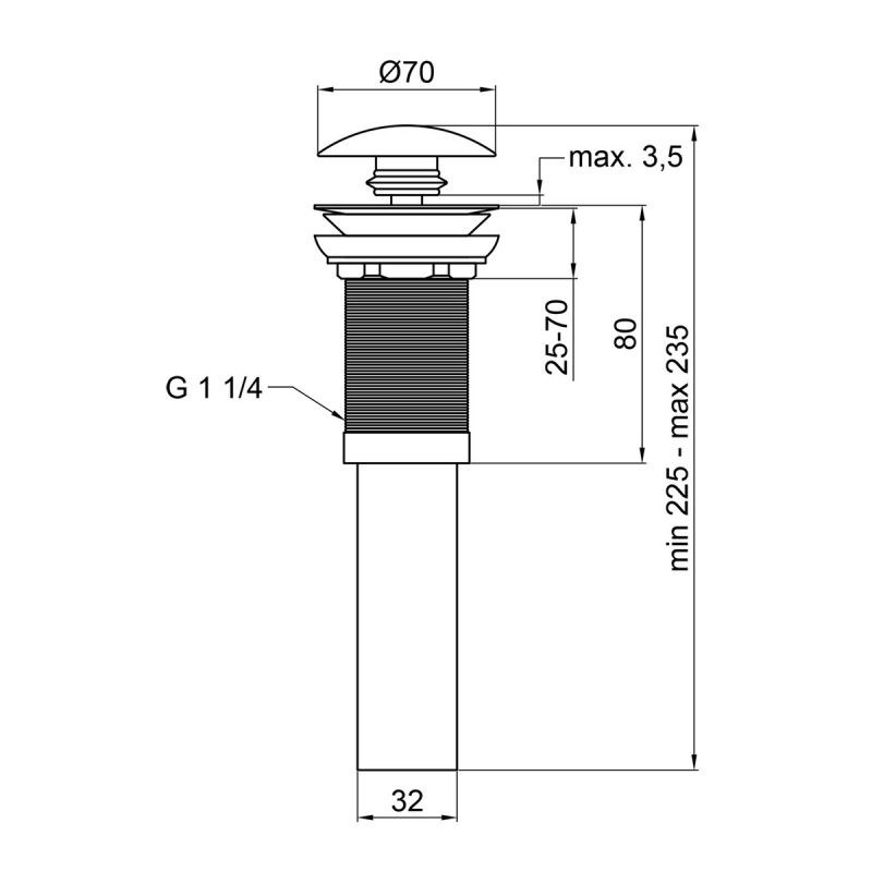 Донный клапан для раковины Qtap PU03 225х70х70 Matt black