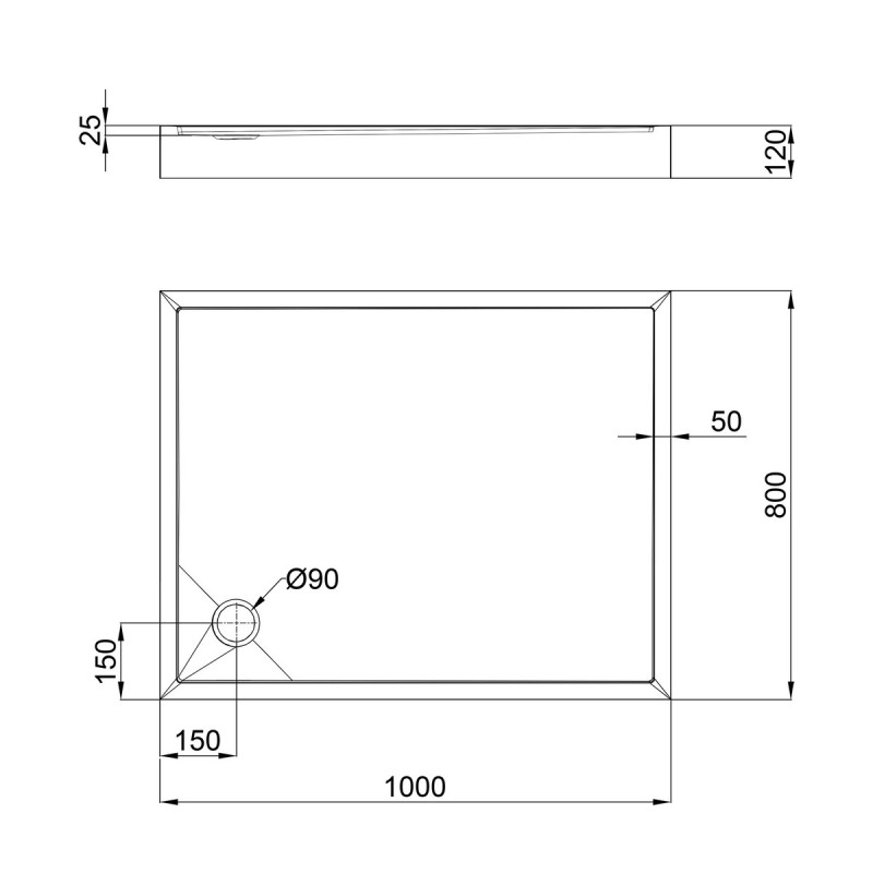 Душевой поддон Qtap Tern 301812C 100x80x12 см + сифон