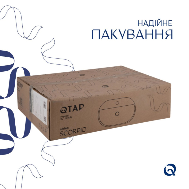 Комплект Qtap Scorpio: Раковина накладная овальная 500x380x120 мм White + Донный клапан PU02