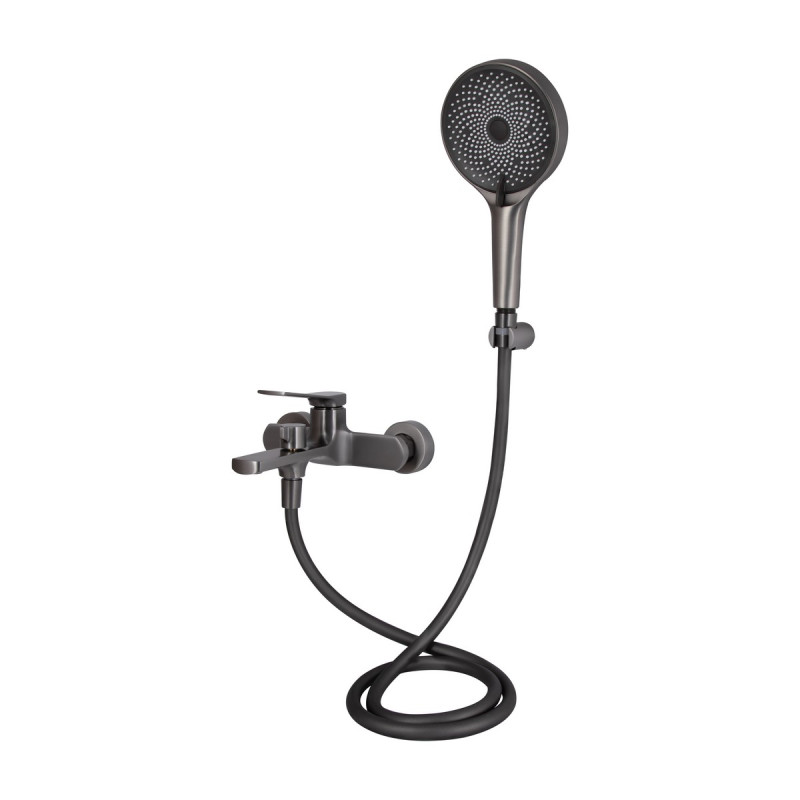 Смеситель для ванны Qtap Slavonice (c душевым гарнитуром) QTSLV259GMB48035 Gunmetal Black PVD