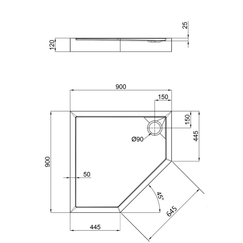 Душевой поддон Qtap Diamond 309912 90x90x12 см + сифон