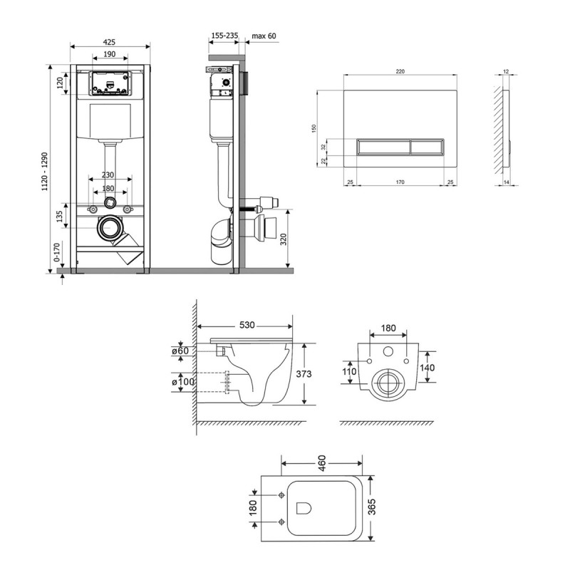 Готовое решение Qtap для ванной комнаты: подвесной унитаз Gemini Ultra Quiet 530х365х373 + комплект инсталляции Nest 4 в 1 (линейная клавиша Chrome)