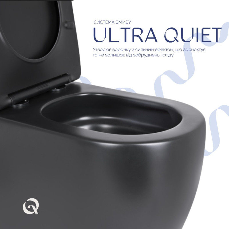 Унитаз напольный Qtap Robin Ultra Quiet безободковый с сиденьем Soft-Close MATT BLACK QT13226083AMB