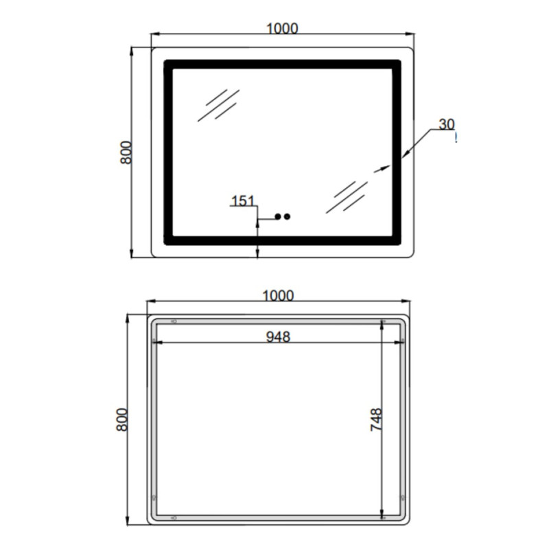 Зеркало Lidz Kubis (KU2) 1000х800 с LED-подсветкой Touch, с антизапотеванием, с диммером, рег. яркости LD78LF6141008048450