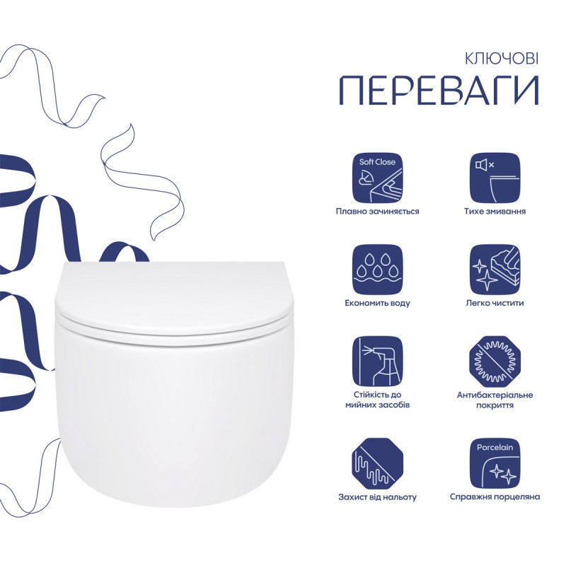 Унітаз підвісний Qtap Taurus безободковий з сидінням Soft-close QT2433084EUQW