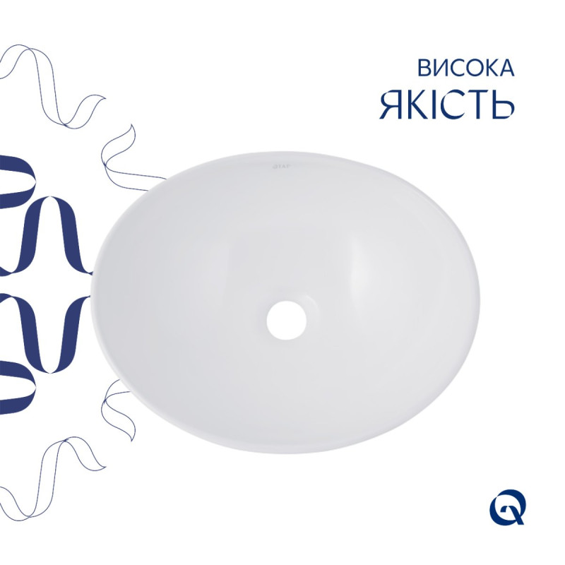 Комплект Qtap Dove: Раковина накладна овальна 415x340x140 мм White + Донний клапан PU02