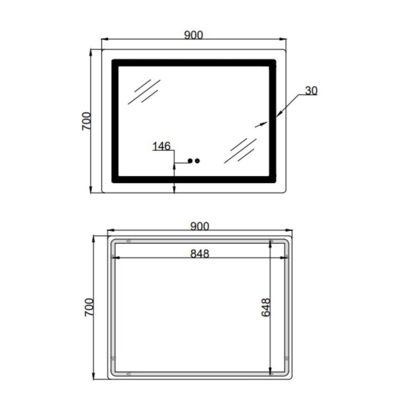 Зеркало Lidz Kubis (KU2) 900х700 с LED-подсветкой Touch, с антизапотеванием, с диммером, рег. яркости LD78LF90448452