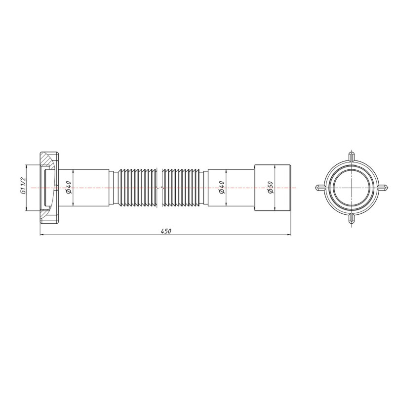 Гибкая труба Lidz (WHI) 60 01 G002 01 с накидной гайкой 1 1/2" длина 1200 мм