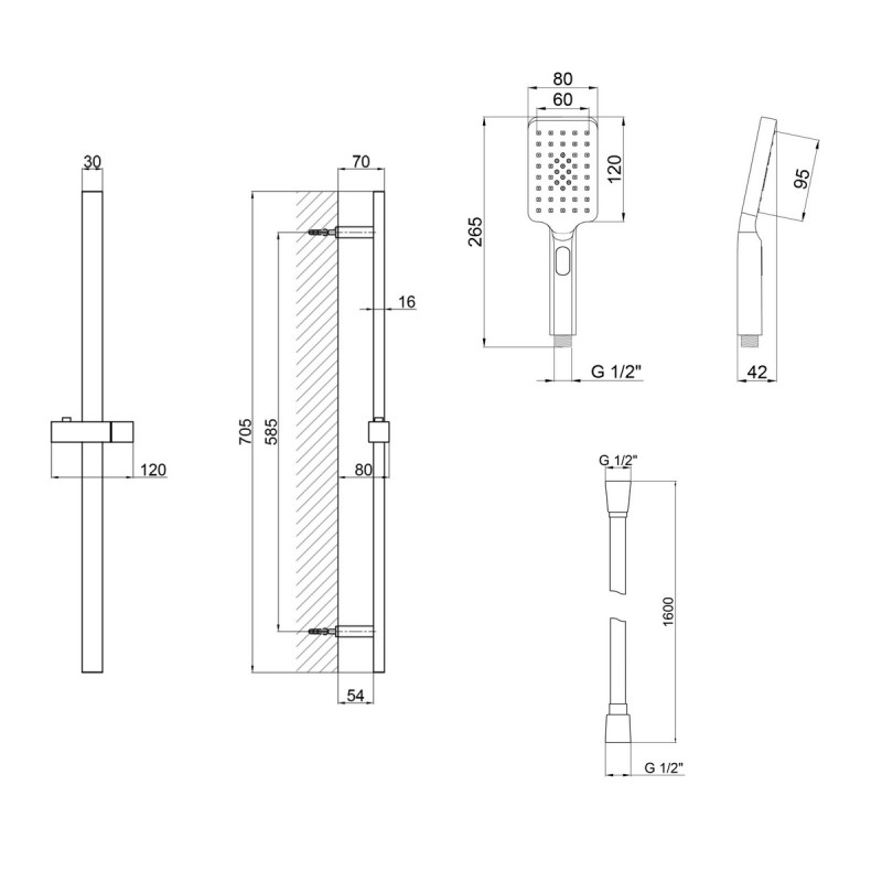 Набор душевого гарнитура Qtap 3 в 1 (QTRUCA121N3KCC + QTLEP82103NC + QTHADPVC160C) хром