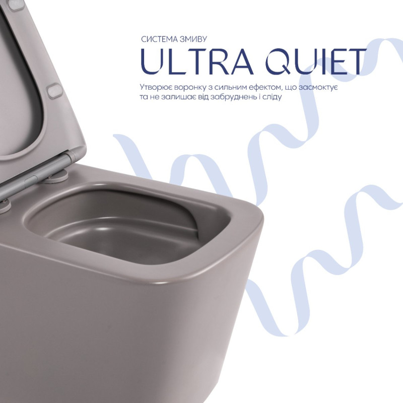 Унітаз підвісний Tern Ultra Quiet 490×365×325 мм, Stone Grey, з сидінням Slim Duroplast / Soft-close / Quick Release QT17332303ASSG Qtap
