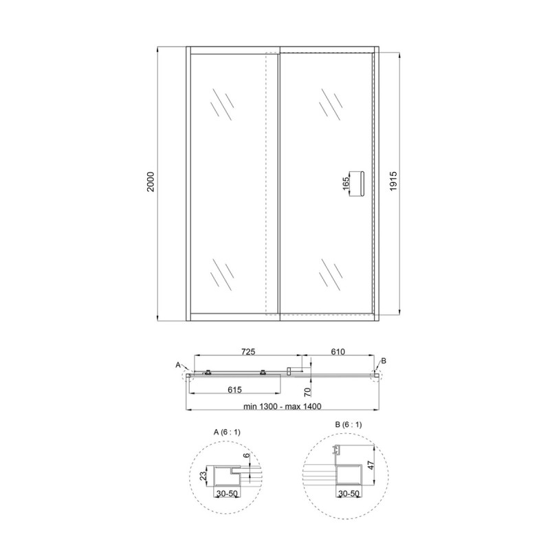 Душові двері в нішу Qtap Taurus CRM2013-14.C6 130-140x200 см, скло Clear 6 мм, покриття CalcLess