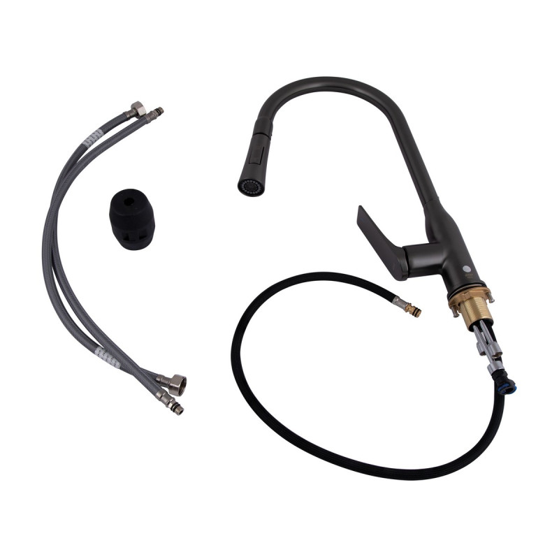 Смеситель для кухни Qtap Vlasta New с выдвижным изливом QTVLA344GMB45647 Gunmetal Black PVD