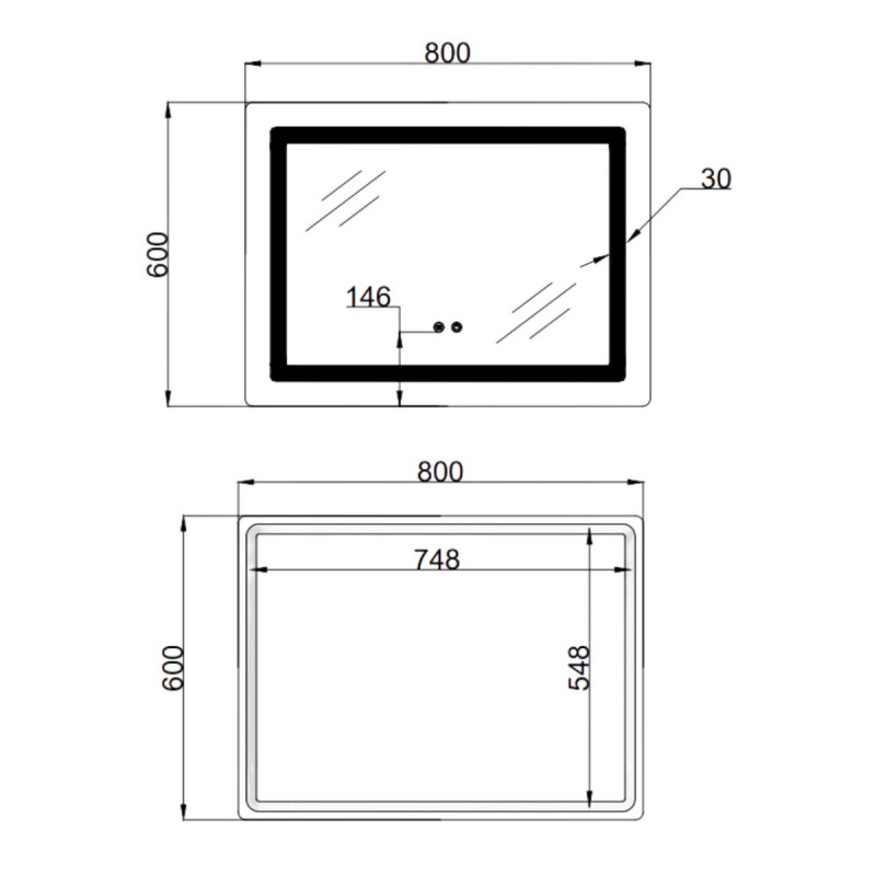 Зеркало Lidz Kubis (KU2) 800х600 с LED-подсветкой Touch, с антизапотеванием, с диммером, рег. яркости LD78LF9048060
