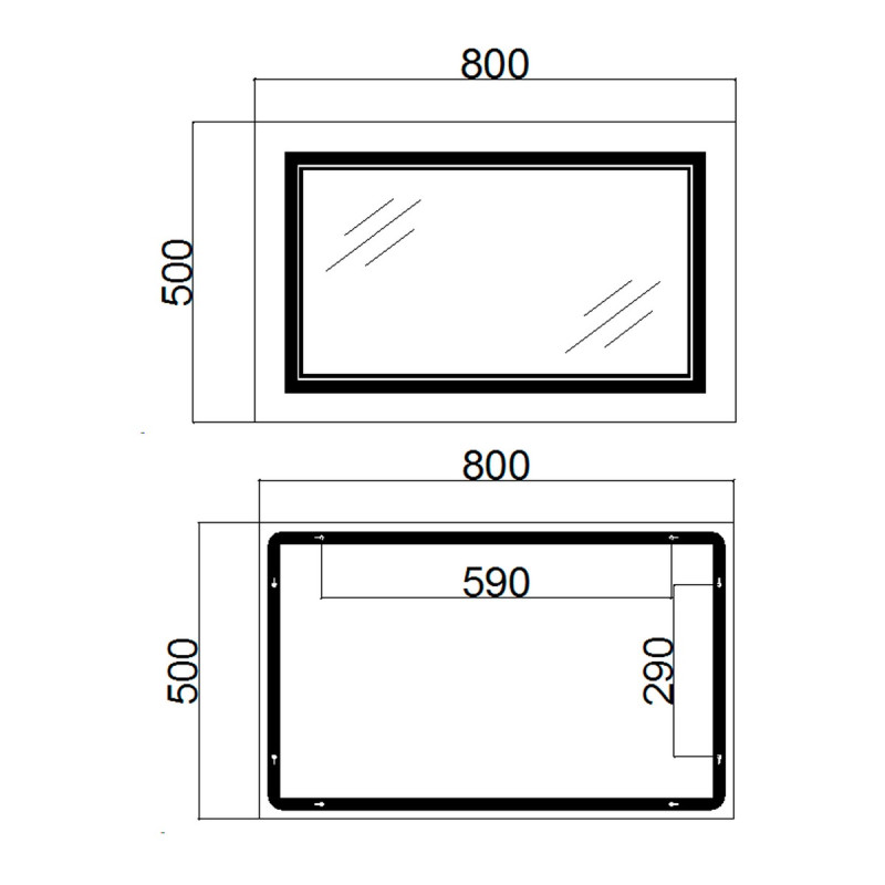 Дзеркало Qtap Cardinal (CA1) 800х500 з LED-підсвічуванням Touch, з антизапотіванням, з димером, рег. темп. кольору (3000-6500K) Reverse QT0478C5080