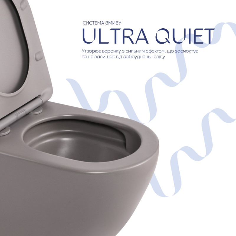 Унітаз підвісний Robin Ultra Quiet 490×365×325 мм, Stone Grey, з сидінням Slim Duroplast / Soft-close / Quick Release QT13332381АSSG Qtap