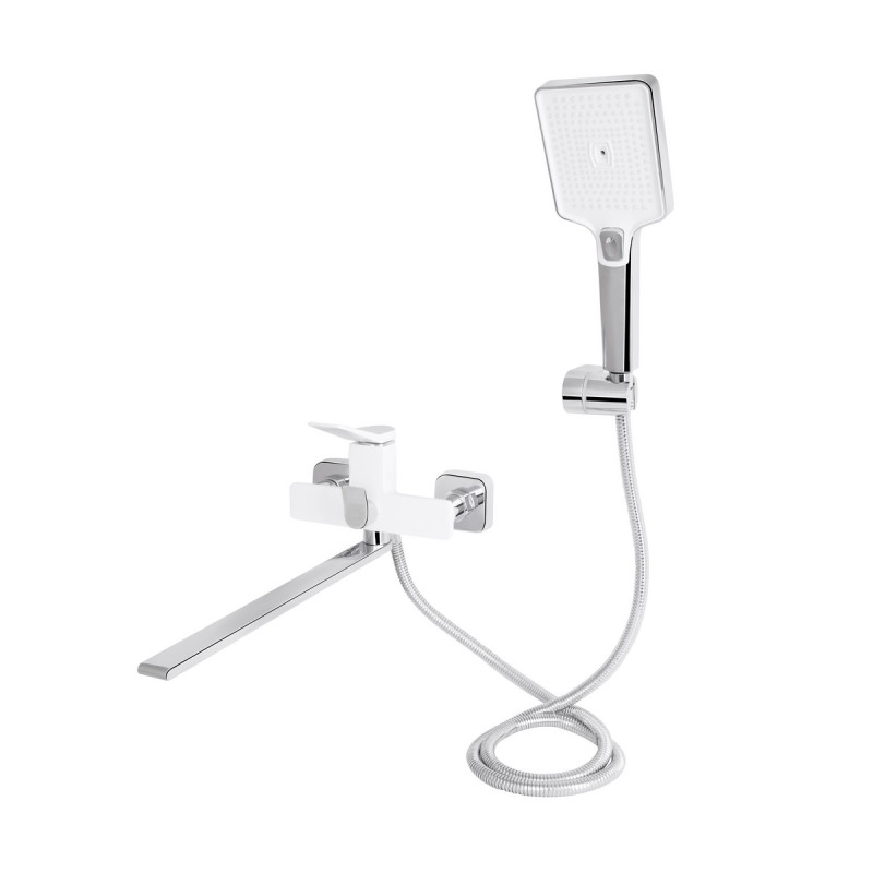 Смеситель для ванны Qtap Presto с длинным поворотным изливом (c душевым гарнитуром) QTPRE2601CRW45578 Chrome/White