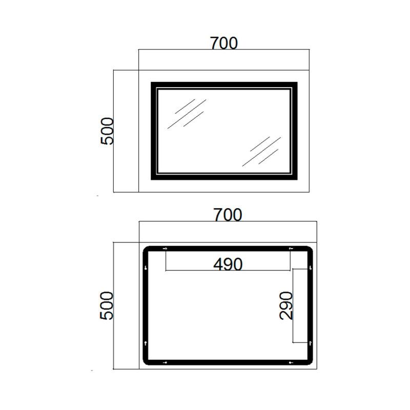 Дзеркало Qtap Cardinal (CA1) 700х500 з LED-підсвічуванням Touch, з антизапотіванням, з димером, рег. темп. кольору (3000-6500K) QT0478C5070