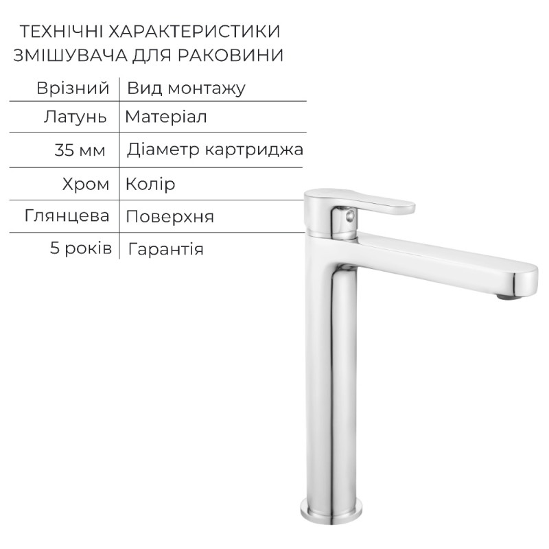 Акционный набор Lidz: Astra 001FH Смеситель для раковины высокий + Astra 1030 Душевая система универсальная на три потребителя (с изливом)