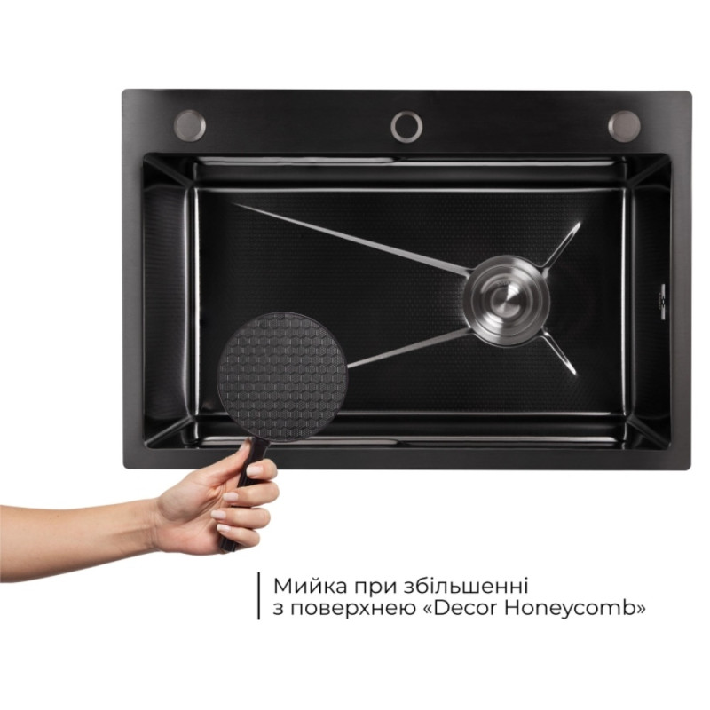 Акционный набор Lidz: мойка H6845 Décor Blaсk 3,0/1,0 мм + Смеситель Aria для кухни с гибким изливом (k35) Black