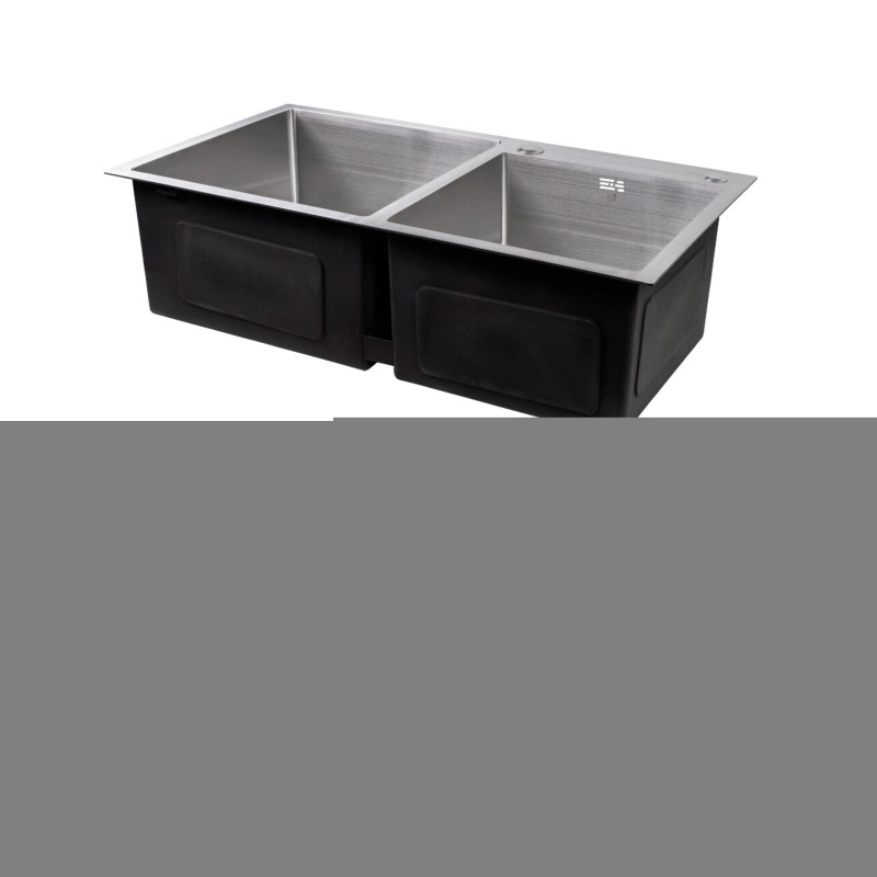 Акционный набор Lidz: мойка с двумя чашами интегрированная Brushed Steel 3,0/1,0 мм + Смеситель Aria для кухни с гибким изливом (k35) Grey