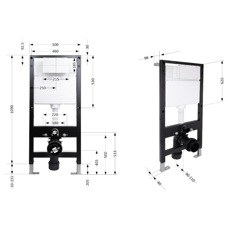 Инсталляция для подвесного унитаза Qtap Standard 1120/1320x500x160/220 мм, 18/23 см, QTSTD159BL49467