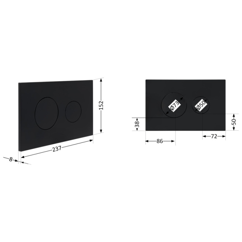 Клавиша смыва Qtap Standard 152x236x28 мм, Matt Black, круглая QTSTD164BLM49470
