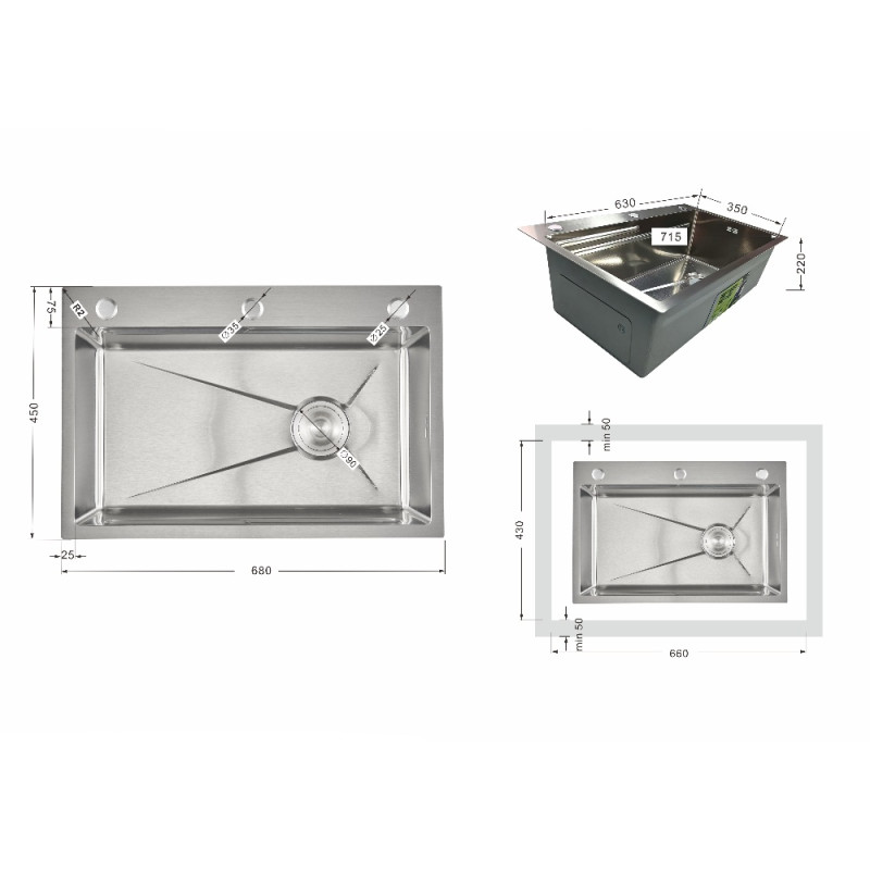 Мойка для кухни интегрированная Lidz Handmade H6845 Brushed Steel 3,0/1,0 мм LDH6845BRU49455