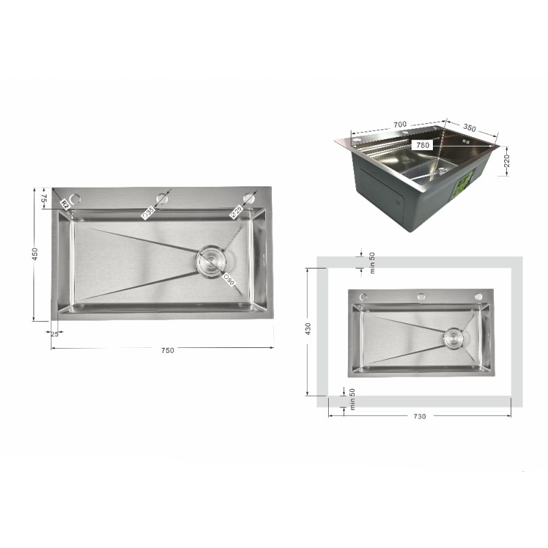 Мойка для кухни интегрированная Lidz Handmade H7545 Brushed Steel 3,0/1,0 мм LDH7545BRU49457
