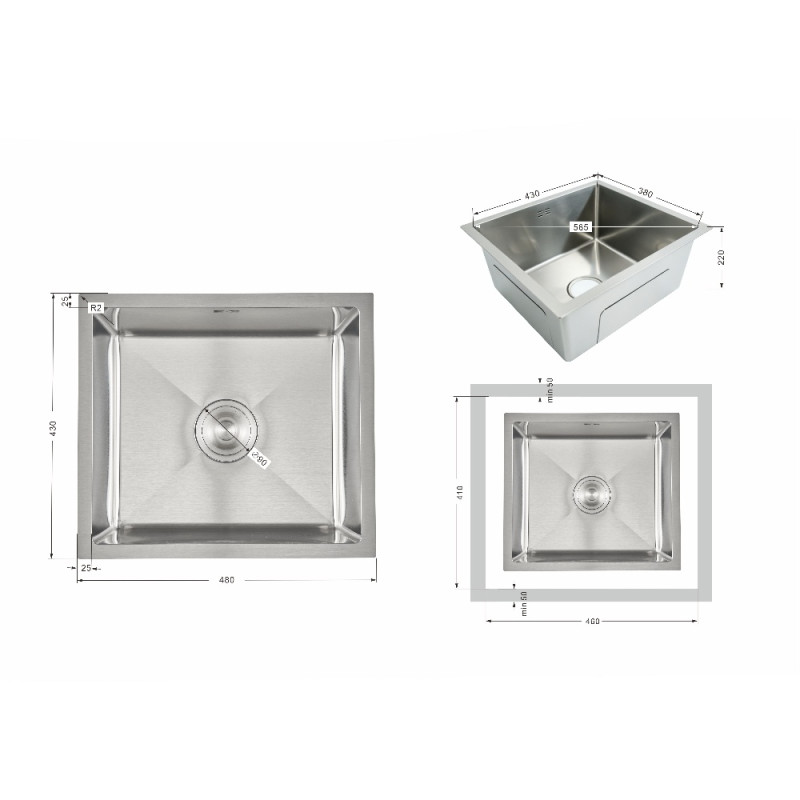 Мойка для кухни интегрированная под столешницу Lidz Handmade H4843 Brushed Steel 3,0/1,0 мм LDH4843BRU49441