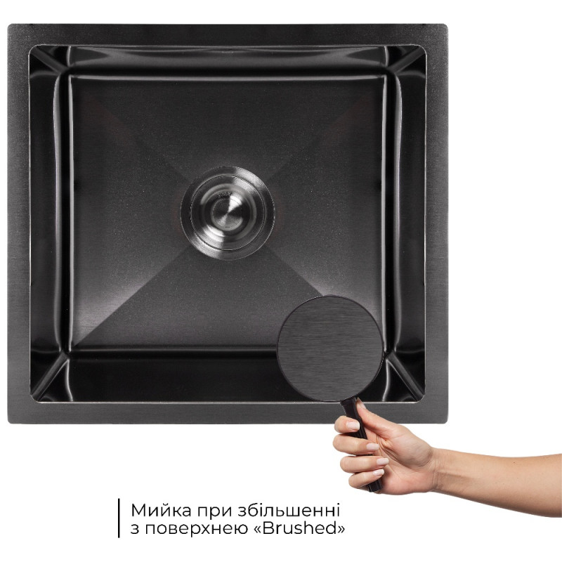 Мойка для кухни интегрированная под столешницу Lidz Handmade H4843B Brushed Black PVD 3,0/1,0 мм LDH4843BRUBLM49440