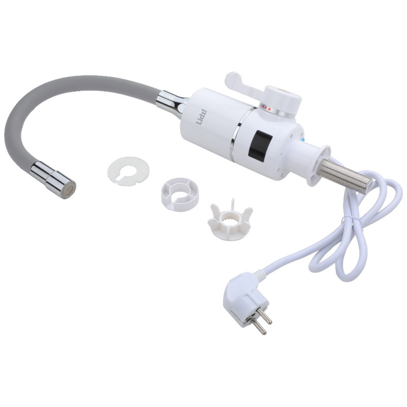 Проточный кран-водонагреватель с гибким изливом для кухни Lidz Warm 065 LDWAR065GRE49096 White/Grey