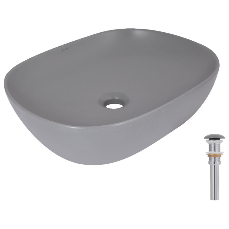 Раковина накладная Qtap Aquarius 470x380x120 мм, Stone grey, прямоугольная, с донным клапаном QTAQA188SG49780