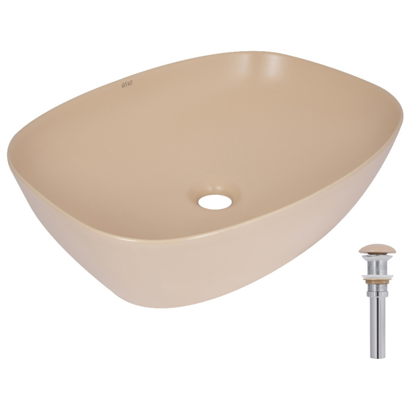 Раковина накладная Qtap Cardinal 500х380х140 мм, Beige, прямоугольная, с донным клапаном QTCAR188SB49825